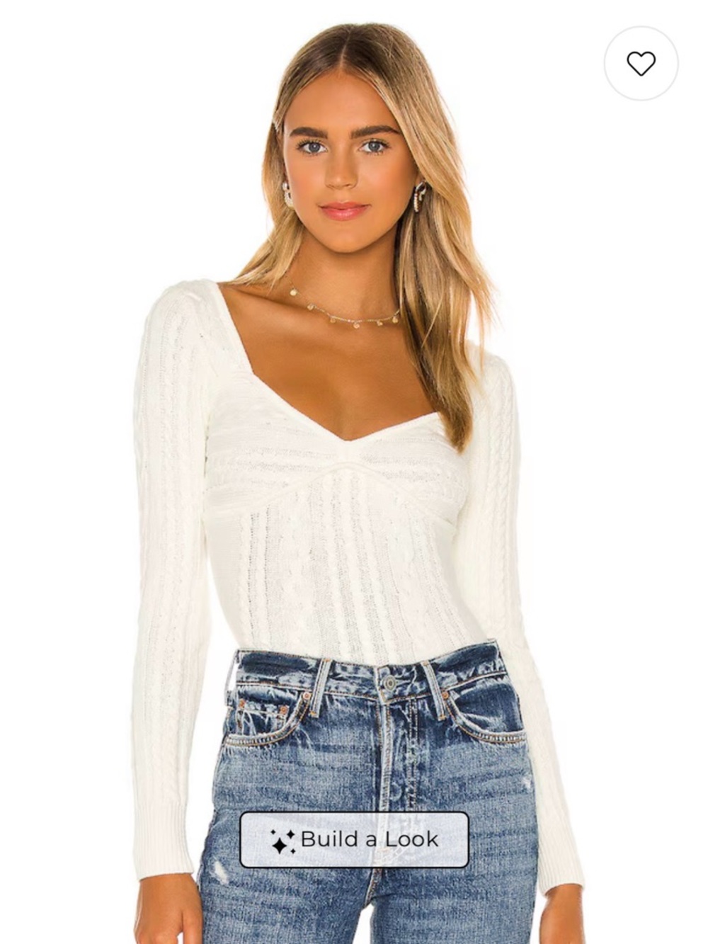 MAJORELLE Cream Cable-Knit Sweetheart Scoop Sweater